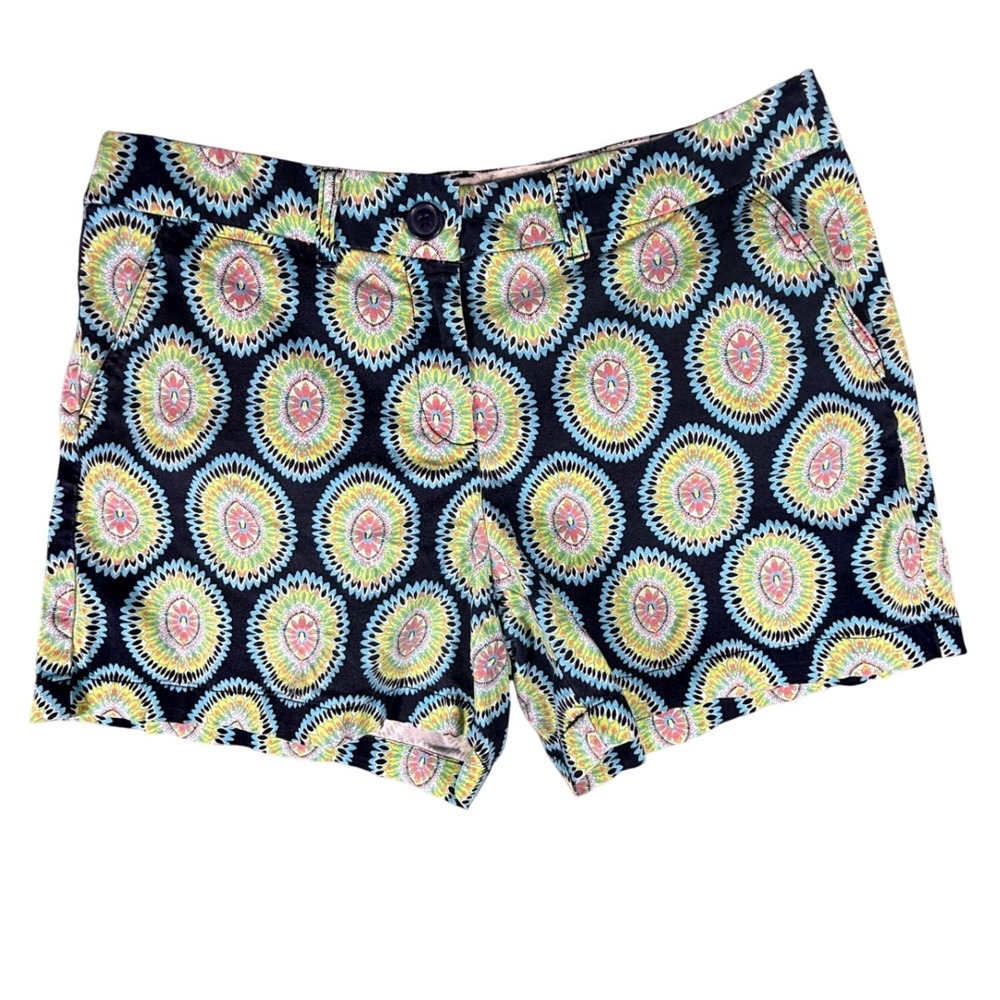 Spring Summer Bright Print Cotton Stretch Shorts Navy Green Yellow Boho Size 10